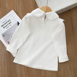 Girls' School Shirt - White Long Sleeve Lace Top for Toddler To Teen, Classic Blouse for Kids Girls Blouse