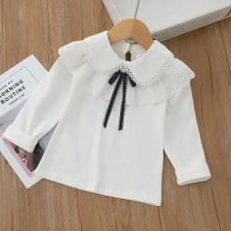 Girls' School Shirt - White Long Sleeve Lace Top for Toddler To Teen, Classic Blouse for Kids Girls Blouse
