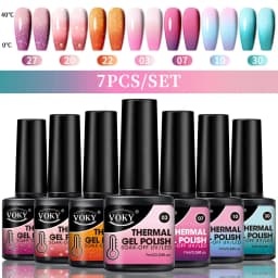 VOKY 7-Piece Set of Heat-Activated Changeable Gel Nails Adhesive Kit, Color Changes with Temperature, Can Be Immersed in UV/LED