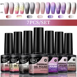 VOKY 7-Piece Set of Heat-Activated Changeable Gel Nails Adhesive Kit, Color Changes with Temperature, Can Be Immersed in UV/LED