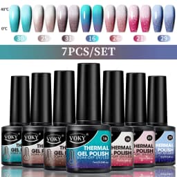 VOKY 7-Piece Set of Heat-Activated Changeable Gel Nails Adhesive Kit, Color Changes with Temperature, Can Be Immersed in UV/LED