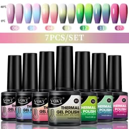 VOKY 7-Piece Set of Heat-Activated Changeable Gel Nails Adhesive Kit, Color Changes with Temperature, Can Be Immersed in UV/LED
