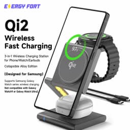 3 in 1 Charging Station Aluminum Qi2 Magnetic Charger for Samsung Galaxy S25/Ultra/S24/S23/S22/Galaxy Watch 8/7/6/5/Galaxy Buds