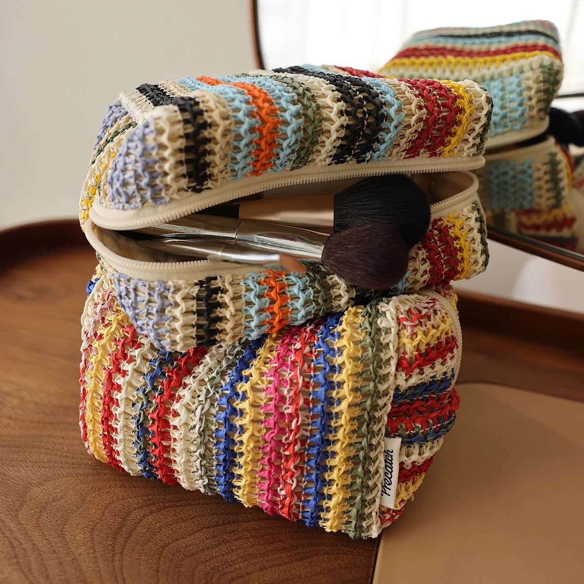 Colorful Knitted Cosmetic Bag Travel-Friendly Handbag Toiletry Pouch Women's Cosmetics & Skincare Organizer On-the-Go Bag-in-Bag