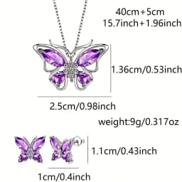1 Set Elegant Butterfly Pendant Necklace and Earrings with Purple Rose Gift Box for Mother'S Day,Valentine's,Christmas,Birthdays