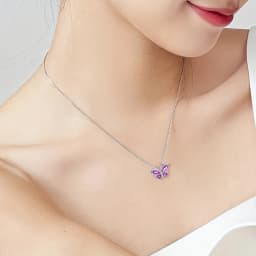 1 Set Elegant Butterfly Pendant Necklace and Earrings with Purple Rose Gift Box for Mother'S Day,Valentine's,Christmas,Birthdays