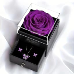 1 Set Elegant Butterfly Pendant Necklace and Earrings with Purple Rose Gift Box for Mother'S Day,Valentine's,Christmas,Birthdays