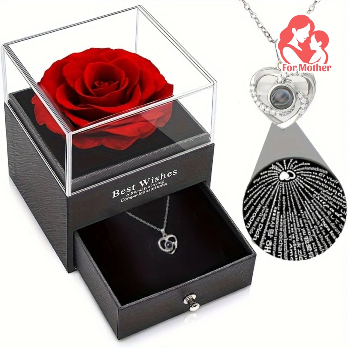 1pc Love Pendant Necklace, Artificial Rose Gift Box Set, for Mother'S Day, Valentine'S Day, Wife, Daughter, Grandmother