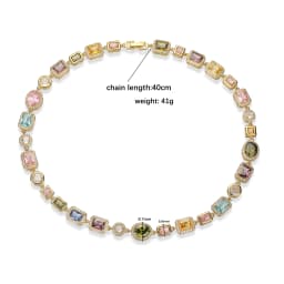 18K Gold Plated Square and Round Multicoloured Semi-Precious Stone Mosaic Design Jewellery Bracelet/Necklace Unisex Jewellery