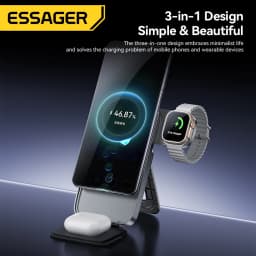 Essager 3-in-1 Portable Folding Wireless Charger Stand 15W Magnetic for iPhone 1716/15 AirPods Apple Watch MagSafe Fast Charging