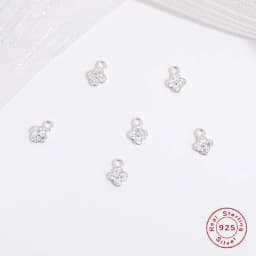 6pcs/S925 Sterling Silver 4mm*5.6mm Inlaid Zircon Clover Charm DIY Handcrafted Bracelet And Necklace Jewelry Accessory SD116
