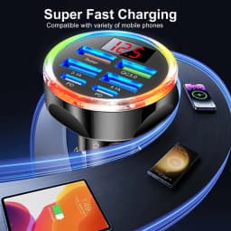 UYUXIO 6 in 1 USB C Car Charger with Volt Meter Multi Port Fast Charge Adapter with Voltage Display for iPhone 17 16 Samsung