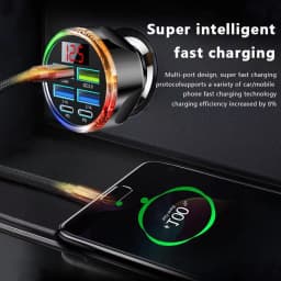 UYUXIO 6 in 1 USB C Car Charger with Volt Meter Multi Port Fast Charge Adapter with Voltage Display for iPhone 17 16 Samsung