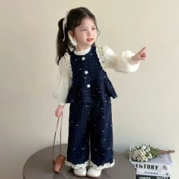 Bear Leader Children's Clothing Autumn Imitation Denim Ruffle Girls Clothes Bow Printed Vest+Long Sleeved Shirt+Pants 3 Pcs Set
