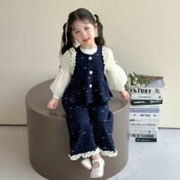 Bear Leader Children's Clothing Autumn Imitation Denim Ruffle Girls Clothes Bow Printed Vest+Long Sleeved Shirt+Pants 3 Pcs Set