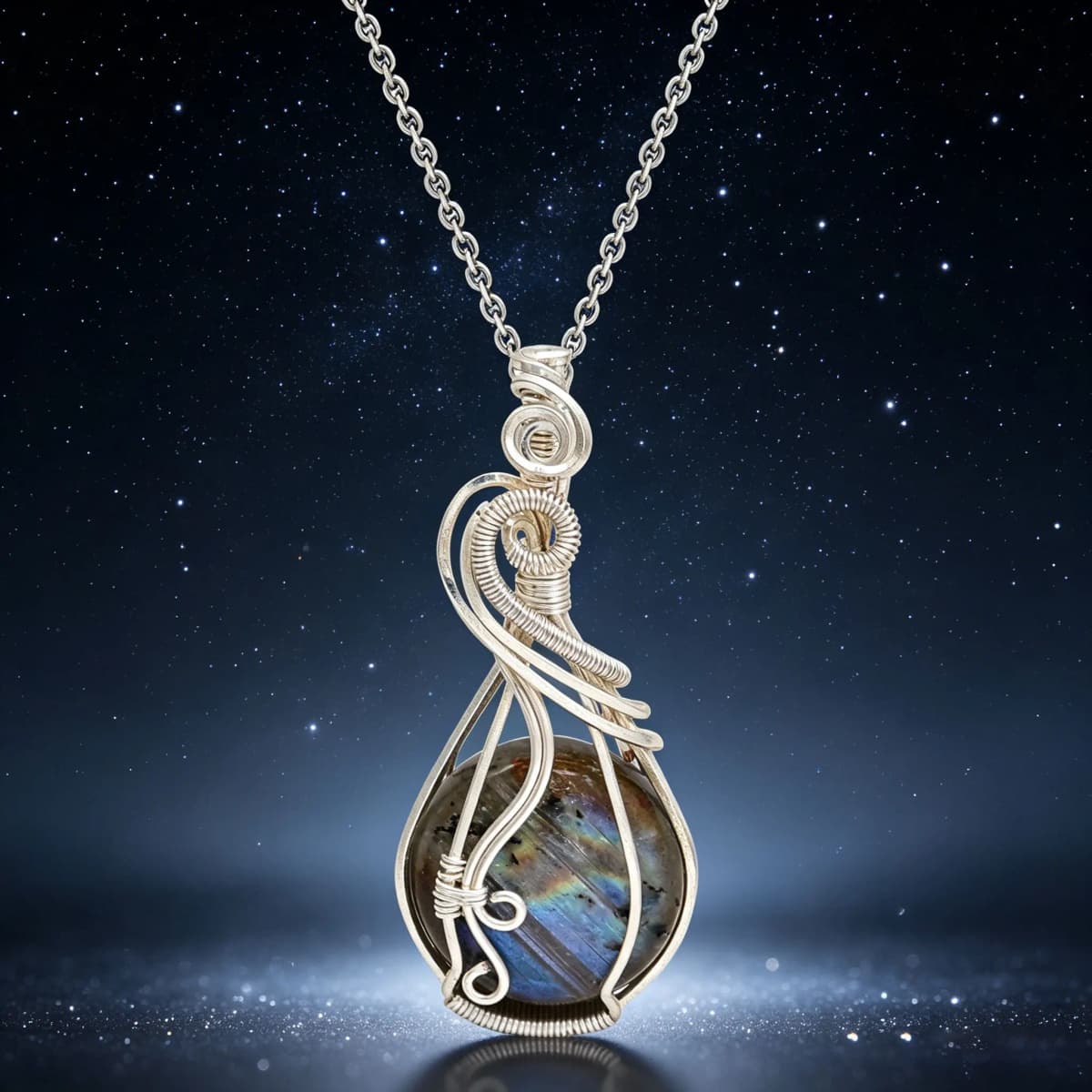 Labradorite Rainbow Moonstone Gemstone Pendant Copper Wire Wrapped Labradorite Jewelry Labradorite Necklace With Chain and Box