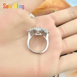 Sola-Bling 100% Pass Diamond Tester 5ct Moissanite Ring 925 Sterling Silver Rings for Women Fashion Elegant Gift Party Jewelry