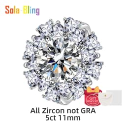 Sola-Bling 100% Pass Diamond Tester 5ct Moissanite Ring 925 Sterling Silver Rings for Women Fashion Elegant Gift Party Jewelry
