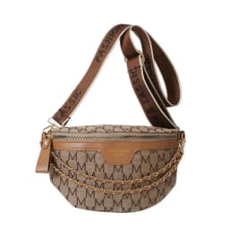 Chic Waist Crossbody Bag with Dual Chain Details, Simple Chest Bag, Stylish Wide Strap & Sleek Zip Closure Suitable Everyday Use
