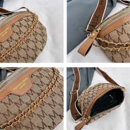 Chic Waist Crossbody Bag with Dual Chain Details, Simple Chest Bag, Stylish Wide Strap & Sleek Zip Closure Suitable Everyday Use