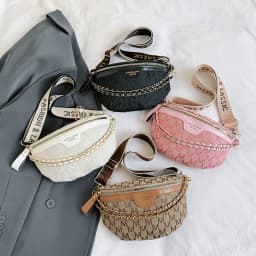Chic Waist Crossbody Bag with Dual Chain Details, Simple Chest Bag, Stylish Wide Strap & Sleek Zip Closure Suitable Everyday Use