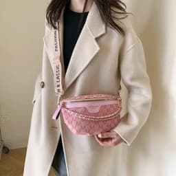 Chic Waist Crossbody Bag with Dual Chain Details, Simple Chest Bag, Stylish Wide Strap & Sleek Zip Closure Suitable Everyday Use