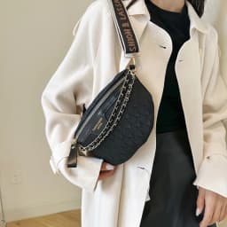 Chic Waist Crossbody Bag with Dual Chain Details, Simple Chest Bag, Stylish Wide Strap & Sleek Zip Closure Suitable Everyday Use