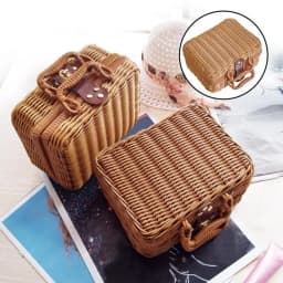 1 Pcs Rattan Baskets Picnic Storage Basket Wicker Suitcase With Hand Gift Box Woven Cosmetic Storage Box Organization Storage