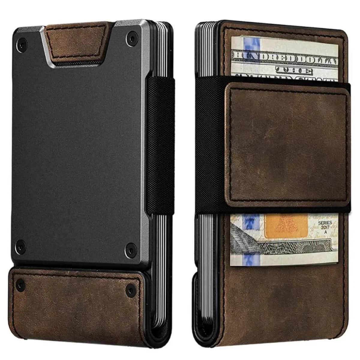 Luxury Leather Wallet Men Wallet RFID Blocking Card Holder with Opening and Closing Pull-Out Type Wallet for Men Metal Wallet