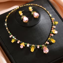 New French Ocean Zircon Necklace Earrings Set Fairy Tree Seal Fine Pair Dress Accessories Women