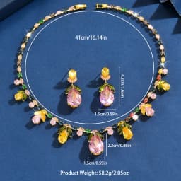 New French Ocean Zircon Necklace Earrings Set Fairy Tree Seal Fine Pair Dress Accessories Women
