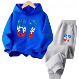 67 Chic Children's Hoodies Set 4-13Y Korean Streetwear Block Tracksuit Fashion Comfortable Kids Sweatshirt 2 Pcs Sets Pant Suit