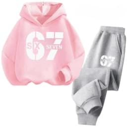 67 Chic Children's Hoodies Set 4-13Y Korean Streetwear Block Tracksuit Fashion Comfortable Kids Sweatshirt 2 Pcs Sets Pant Suit