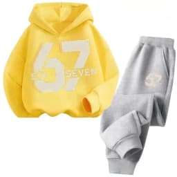 67 Chic Children's Hoodies Set 4-13Y Korean Streetwear Block Tracksuit Fashion Comfortable Kids Sweatshirt 2 Pcs Sets Pant Suit