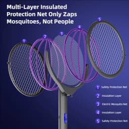 TINSOL Retractable Electric Mosquito Racket Rotating Head Insect Killer 2-in-1 Indoor/Outdoor Household Mosquito Eliminator