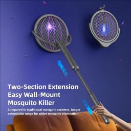 TINSOL Retractable Electric Mosquito Racket Rotating Head Insect Killer 2-in-1 Indoor/Outdoor Household Mosquito Eliminator