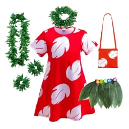 Lilo Costume for Girls Hawaii Princess Red Leaves Dress Up Outfits with Garland Kids Halloween Carnival Party Dresses