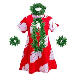 Lilo Costume for Girls Hawaii Princess Red Leaves Dress Up Outfits with Garland Kids Halloween Carnival Party Dresses