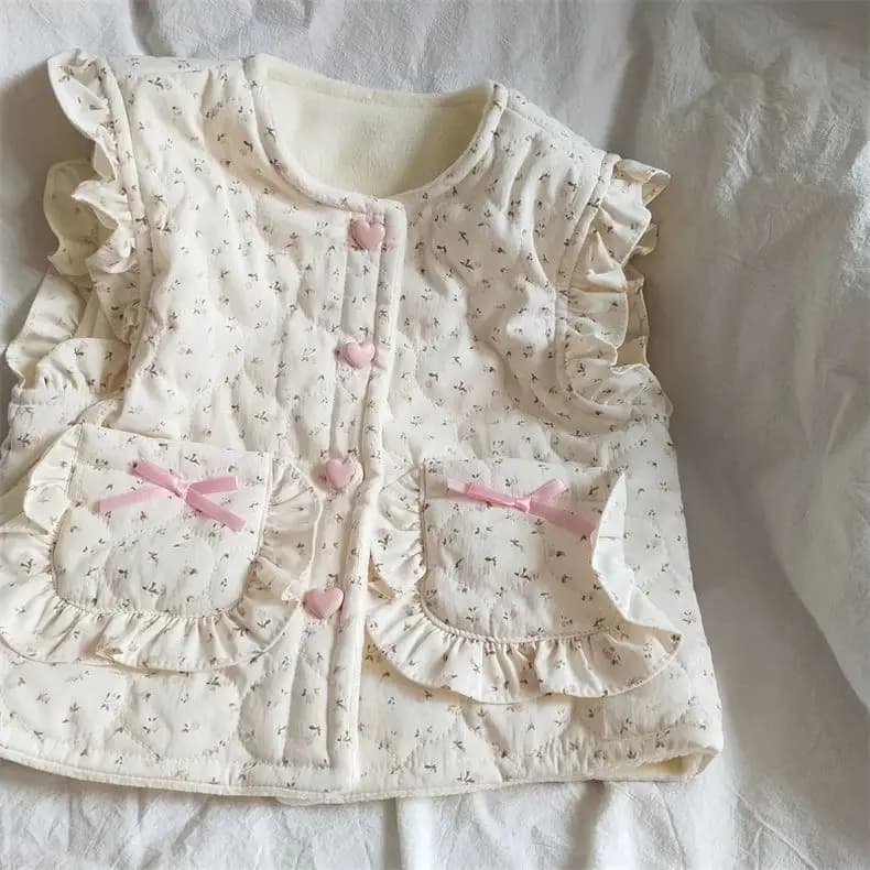 Girl's vest for autumn and winter baby wearing clothes children's cotton vest with floral shoulder