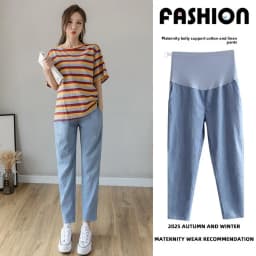 Spring Summer Thin Maternity Wide-Leg Capris for Petite Women, Loose Slim-Fit Straight Leg, High-Waist Belly Support