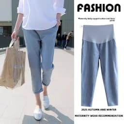 Spring Summer Thin Maternity Wide-Leg Capris for Petite Women, Loose Slim-Fit Straight Leg, High-Waist Belly Support