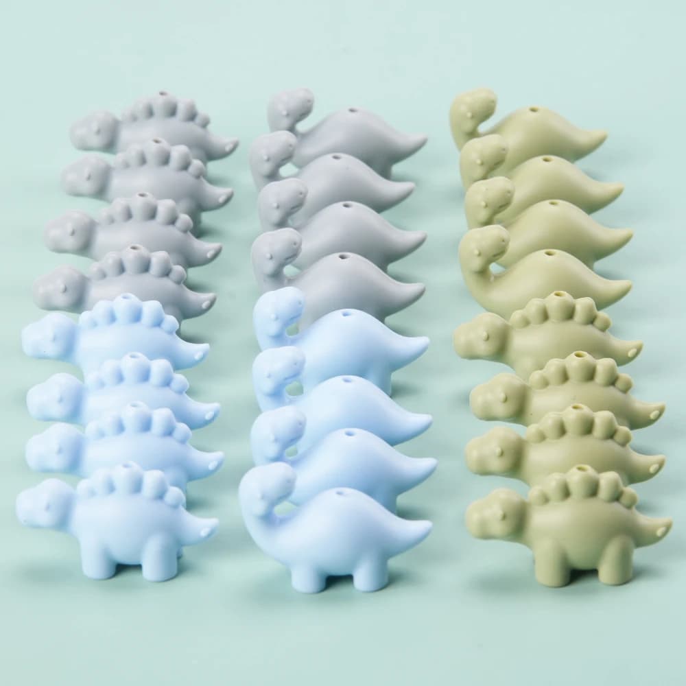 LOFCA 24Pcs Mini Dinosaur silicone bead BPA-Free jewelry Making DIY Keychain bracelet Necklace Jewelry accessories