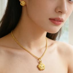 Women 18K Gold Plated Pendant Necklace and Drop Earrings Set Teardrop Star Round Flower Heart Gold Jewelry Accessories Gift
