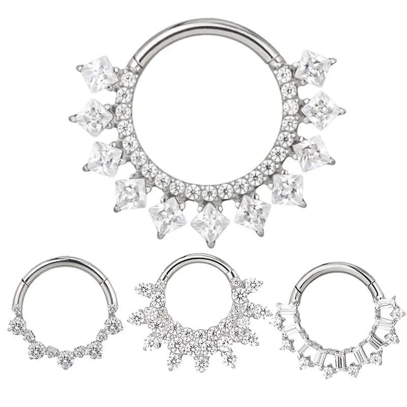 ASTM F-136 Titanium EAR Nose Ring PIERC CZ Surround Segment Ring  Hoop Face Hinged Clicker Labret Ear wheel Cartilage Piercing