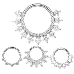 ASTM F-136 Titanium EAR Nose Ring PIERC CZ Surround Segment Ring  Hoop Face Hinged Clicker Labret Ear wheel Cartilage Piercing