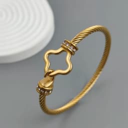 New steel wire button zircon four-leaf clover gold-plated bracelet 18K, high-quality waterproof couple bracelet, wife gift