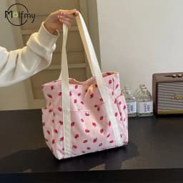 Strawberries Corduroy Handbag Sweet Women's Bag Fashionable Versatile Shoulder Bag Beautiful Simple Commuter Women's Tote Bags