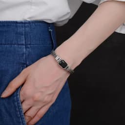 New Silver Color Couple Style Hand-Knitted Bracelet Old Vintage Black Stone Men Personalized Versatile 5MM Chain Fashion Jewelry