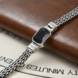 New Silver Color Couple Style Hand-Knitted Bracelet Old Vintage Black Stone Men Personalized Versatile 5MM Chain Fashion Jewelry