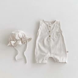 Korean Style Newborn Bodysuit Striped Sleeveless Baby Romper with Hat Two Piece 0-24 Months Infant Onesie
